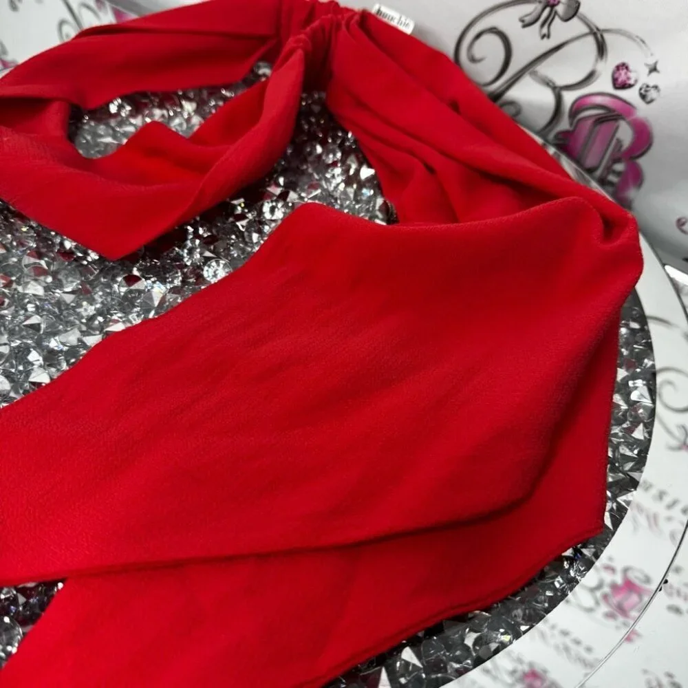 HUNCHIE Headband with ribbon tie flowy Elegant Red Scarf